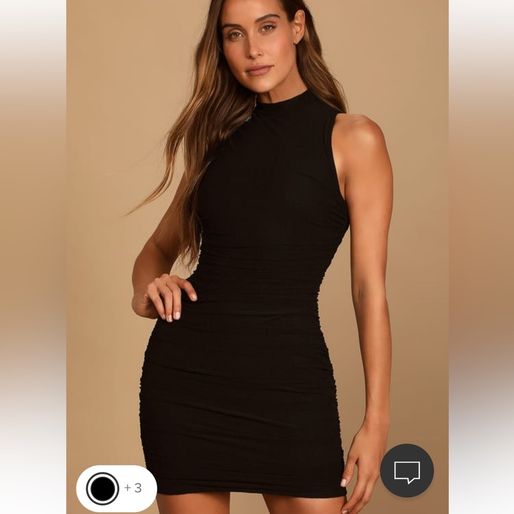 Lulu’s Black Mesh Ruched Mini dress, size M